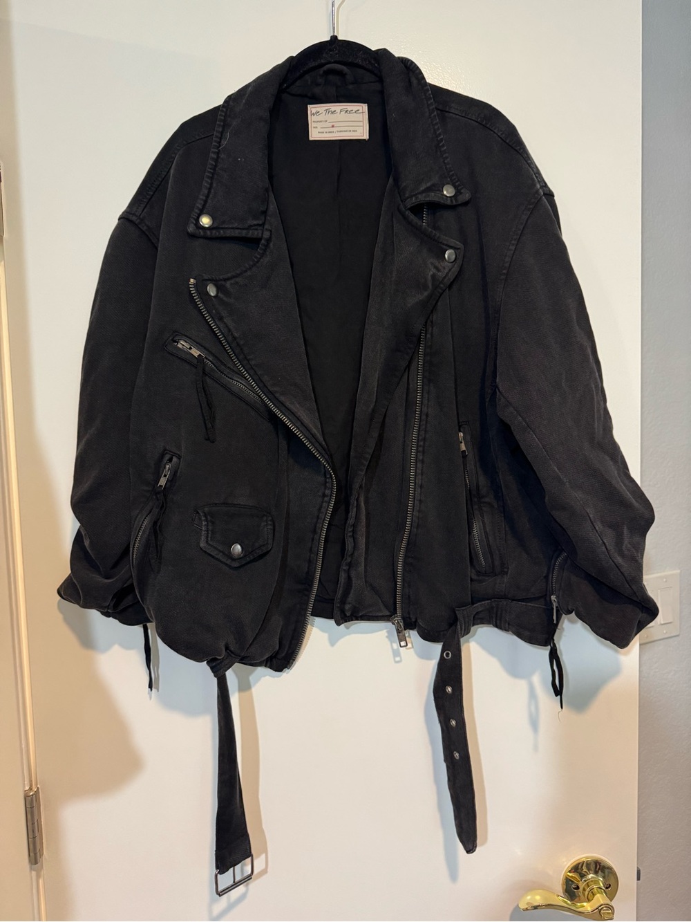 Free People We The Free Rebel Rebel Knit Moto Jacket Washed Black M